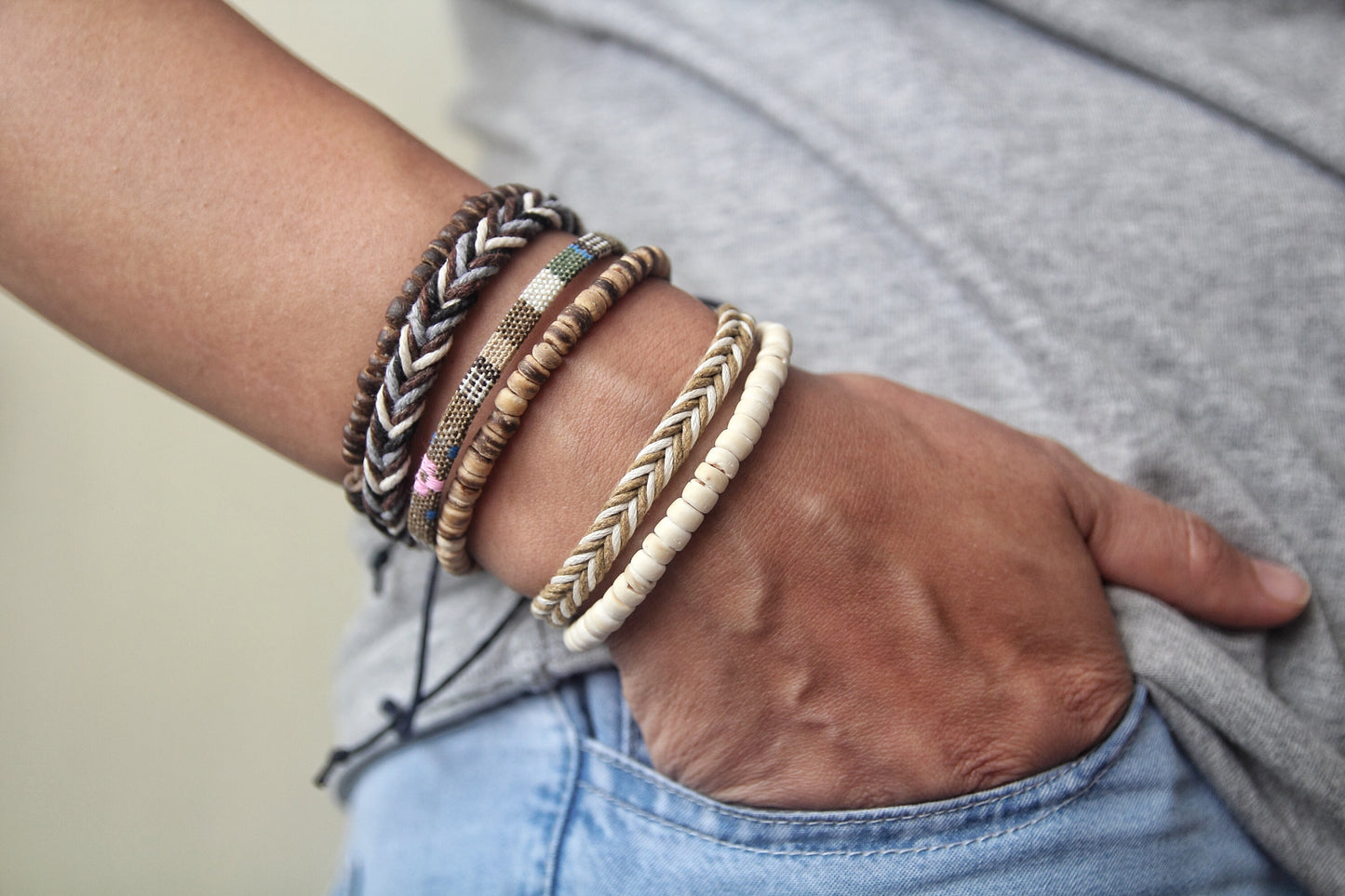 Beach Bracelets, Surfer bracelets, Yoga Boho Beaded Bracelet, Gift for her, Mens bracelet set, Gift for him