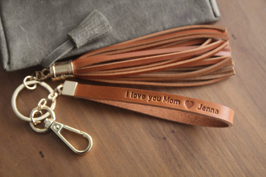 Personalized Gift for Her, Name keychain, Mothers Day Gift, Leather Tassel Keychain, inital Tassel Keychain