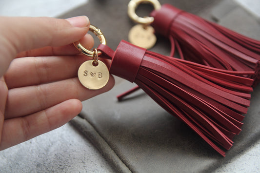 Personalized Gift for Her, Mothers Day Gift, Leather Tassel Keychain, inital Tassel Keychain