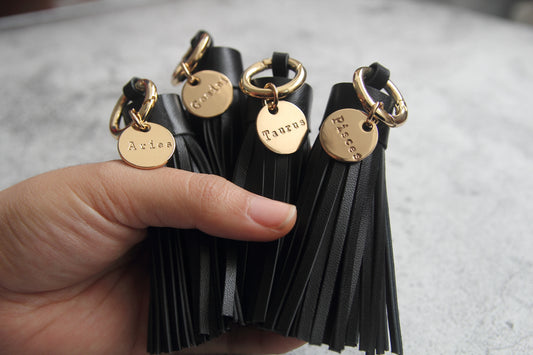 Personalized Gift for Her, Mothers Day Gift, Leather Tassel Keychain, inital Tassel Keychain